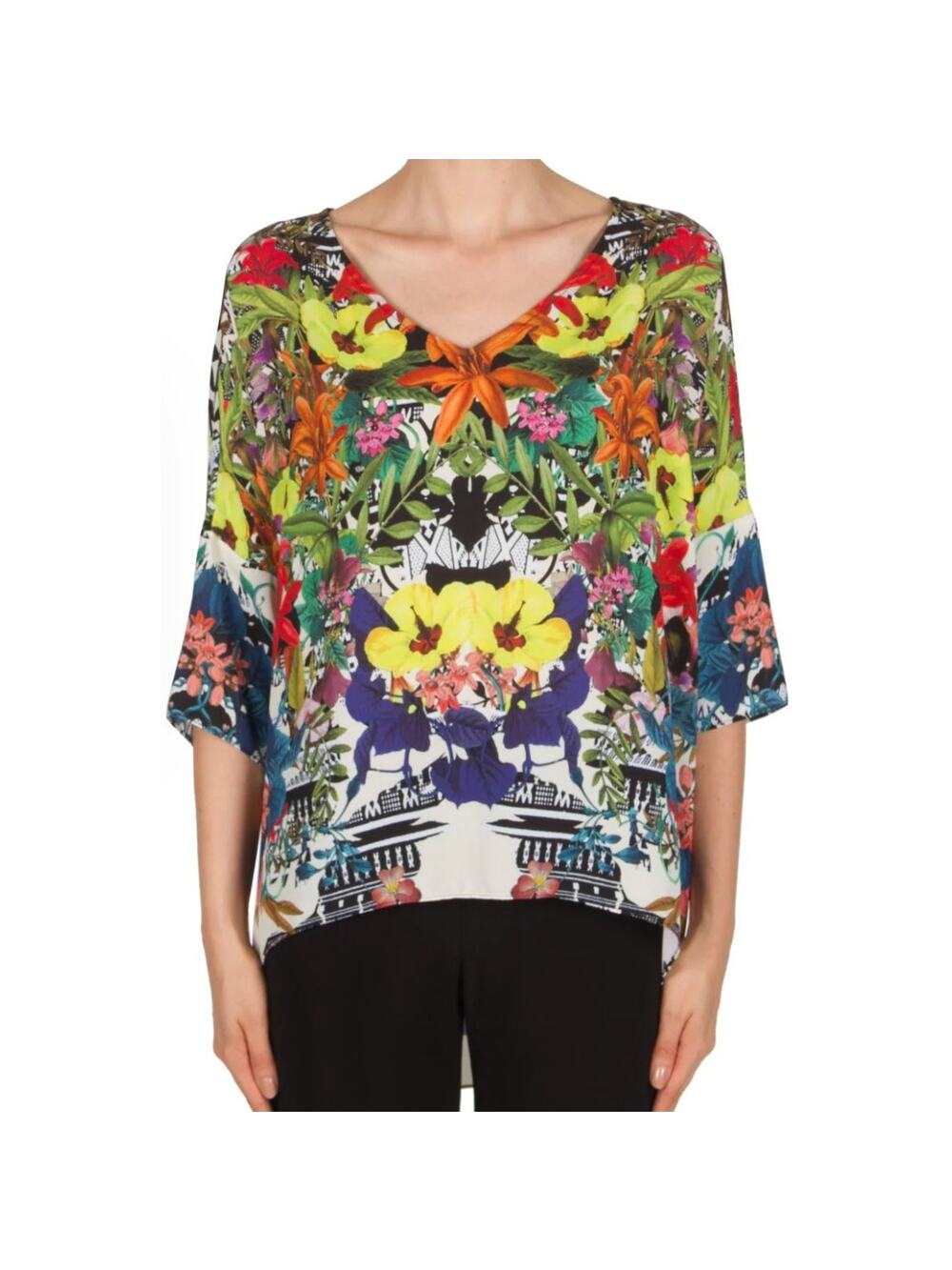 Joseph Ribkoff womens 6 Multicolor Floral Dolman Top Artistic Boho Chic NEW